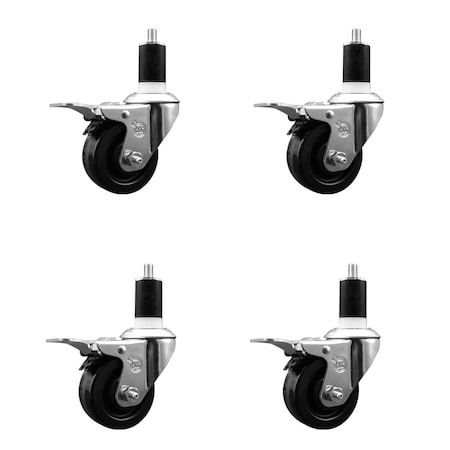 Service Caster 3'' SS Phenolic Swivel 1-1/2'' Expanding Stem Caster Set Total Lock Brake, 4PK SCC-SSEXTTL20S314-PHS-112-4